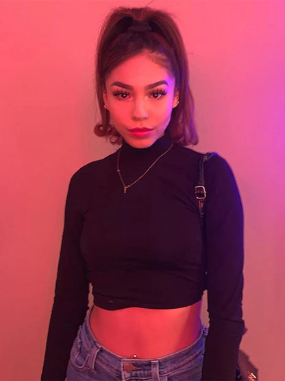women cotton hollow out sexy tshirt bandage backless long sleeve tops Harajuku slim bodycon streetwear knitted tees