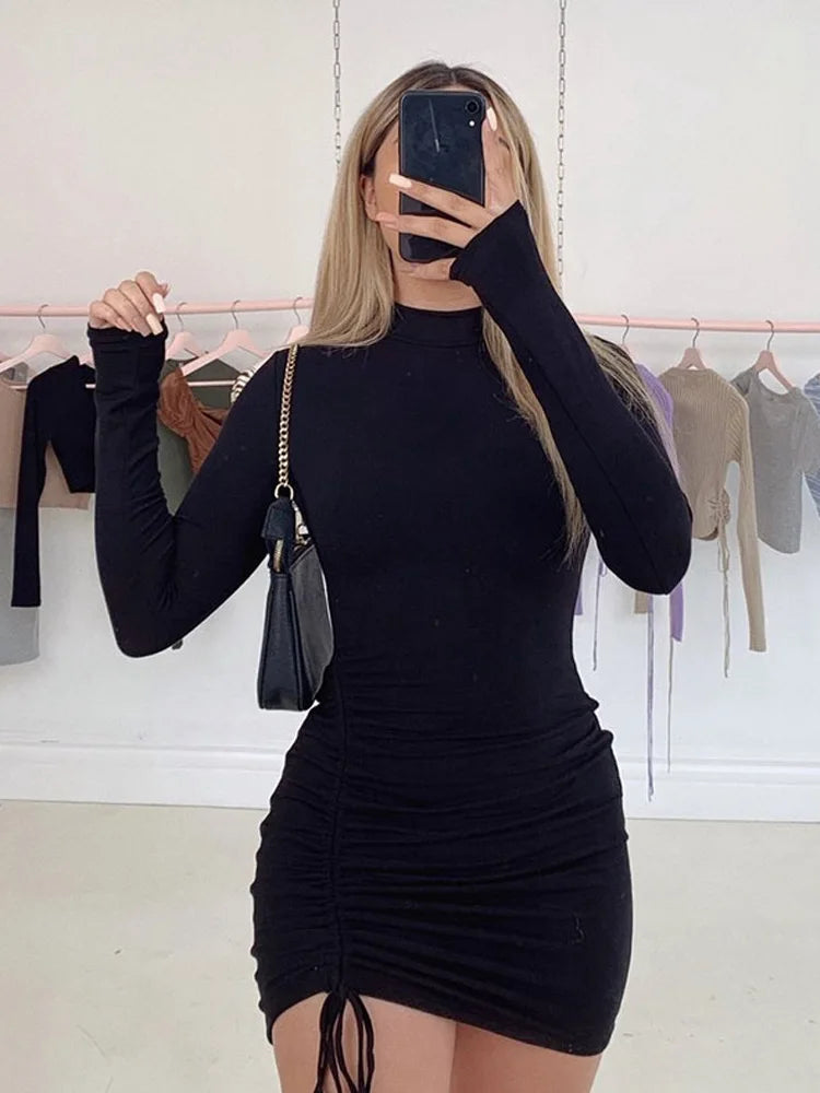 Long Sleeve Ruched Bodycon Mini Dress