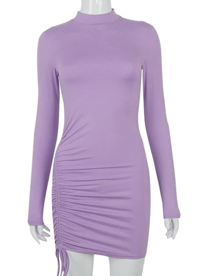 Long Sleeve Ruched Bodycon Mini Dress