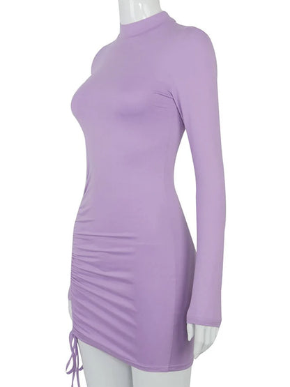 Long Sleeve Ruched Bodycon Mini Dress