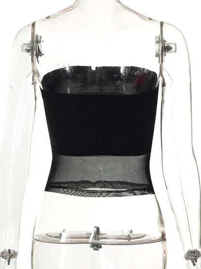 Mesh Corset Crop Top | Off Shoulder Patchwork Cami