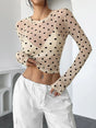 Women's Polka Dot Long Sleeve Mesh Top See through Sheer Blouse Y2K Crop Top for Date Night Club Party Going out Sexy Clothes